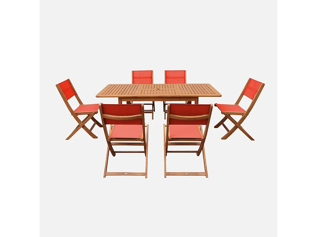 Table de jardin extensible bois d'eucalyptus + 6 assises 120/180cm terracotta - Arbo + Almeria