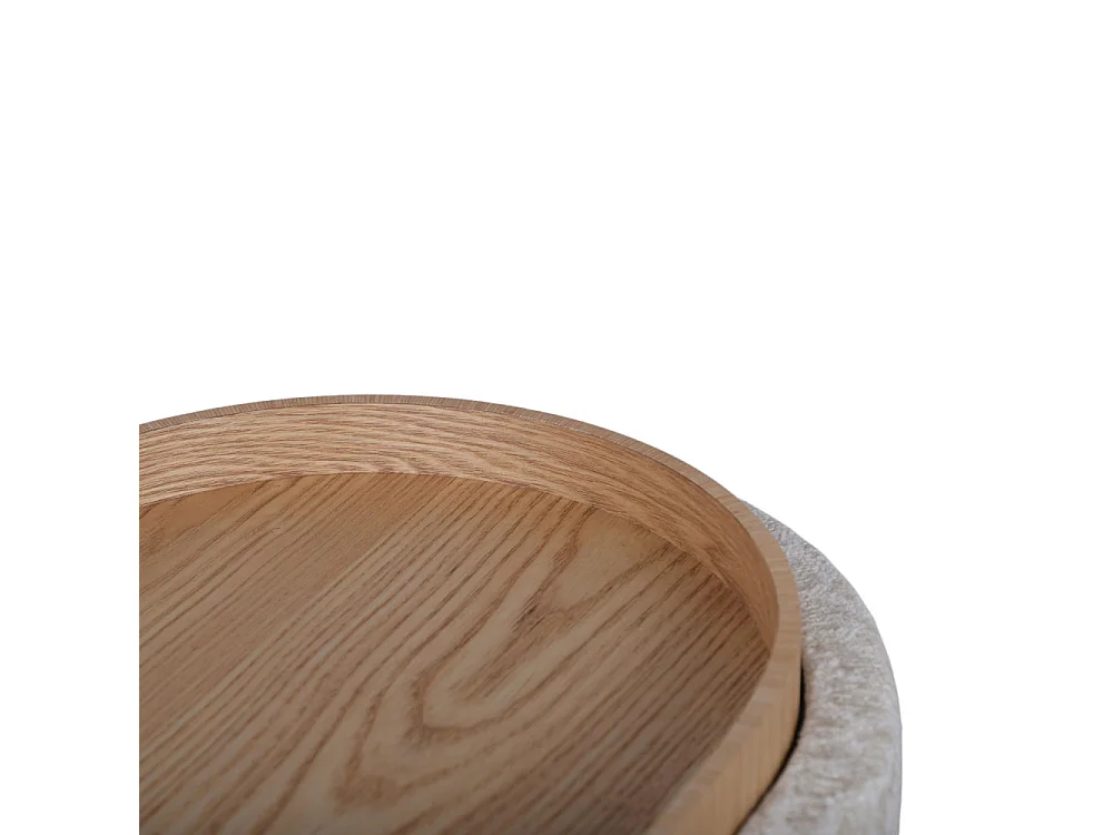 Zoé - Pouf avec rangement imprimé léopard convertible en table d'appoint ø40cm - Beige