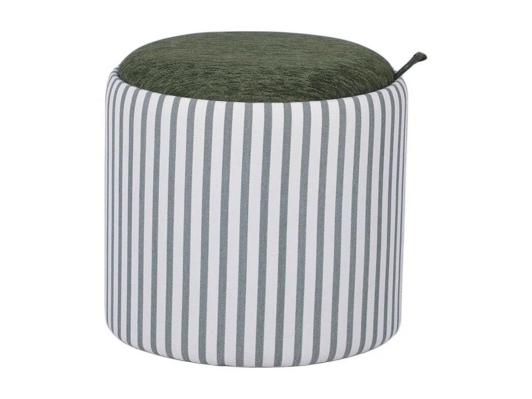 Zoé - Pouf avec rangement à rayures convertible en table d'appoint ø40cm - Vert