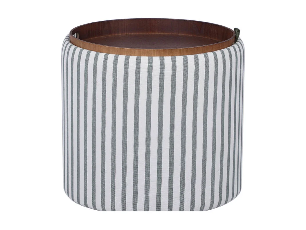Zoé - Pouf avec rangement à rayures convertible en table d'appoint ø40cm - Vert