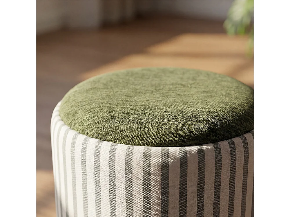 Zoé - Pouf avec rangement à rayures convertible en table d'appoint ø40cm - Vert