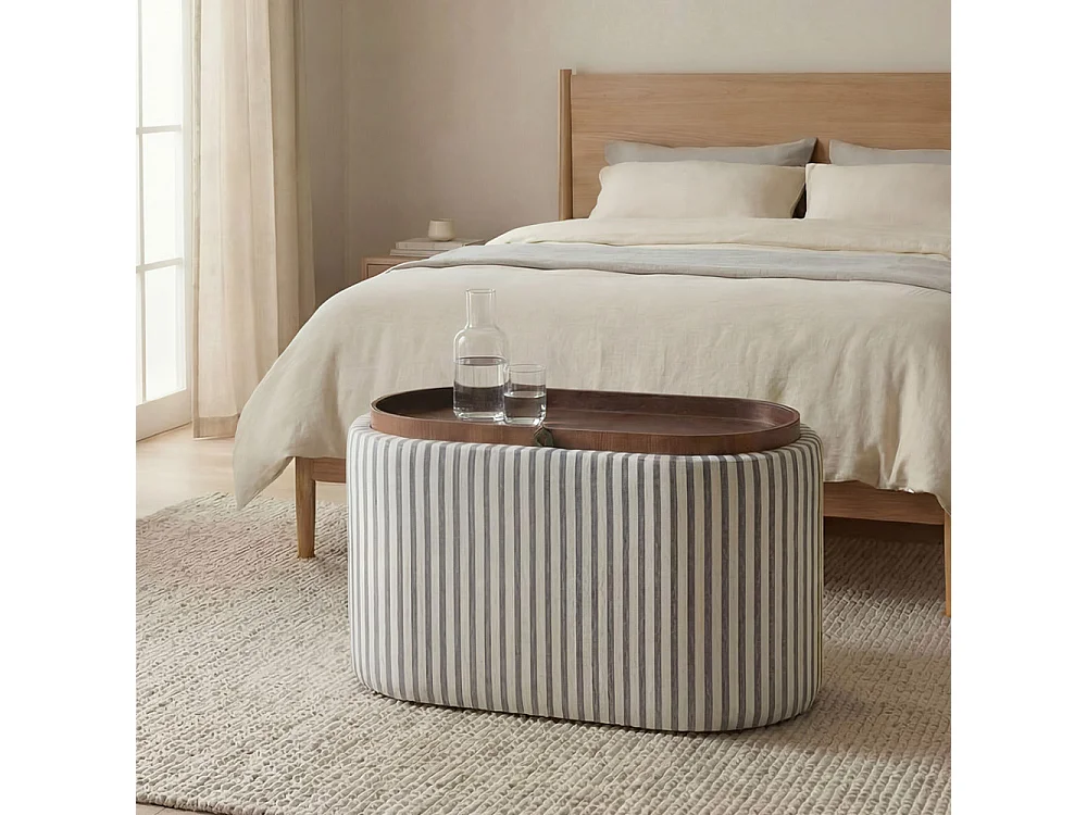 Zoé - Banc coffre à rayures convertible en table basse L77cm - Vert