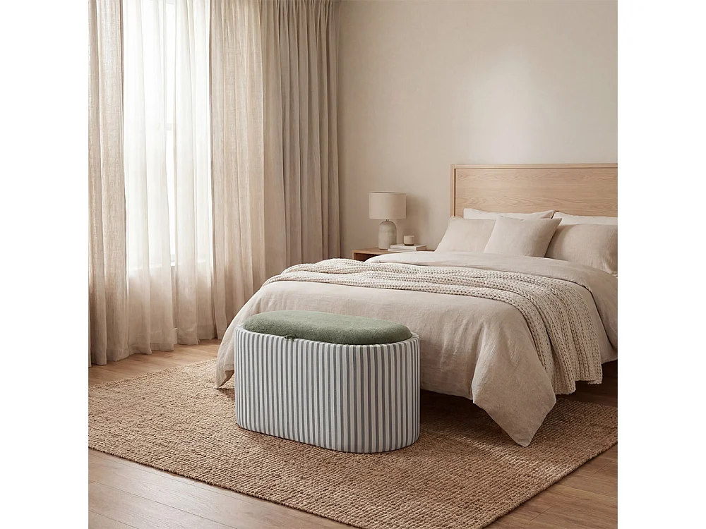 Zoé - Banc coffre à rayures convertible en table basse L77cm - Vert