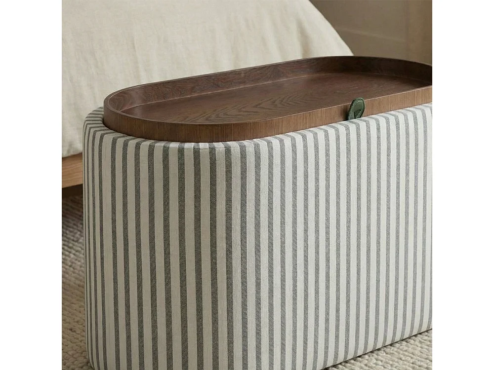 Zoé - Banc coffre à rayures convertible en table basse L77cm - Vert