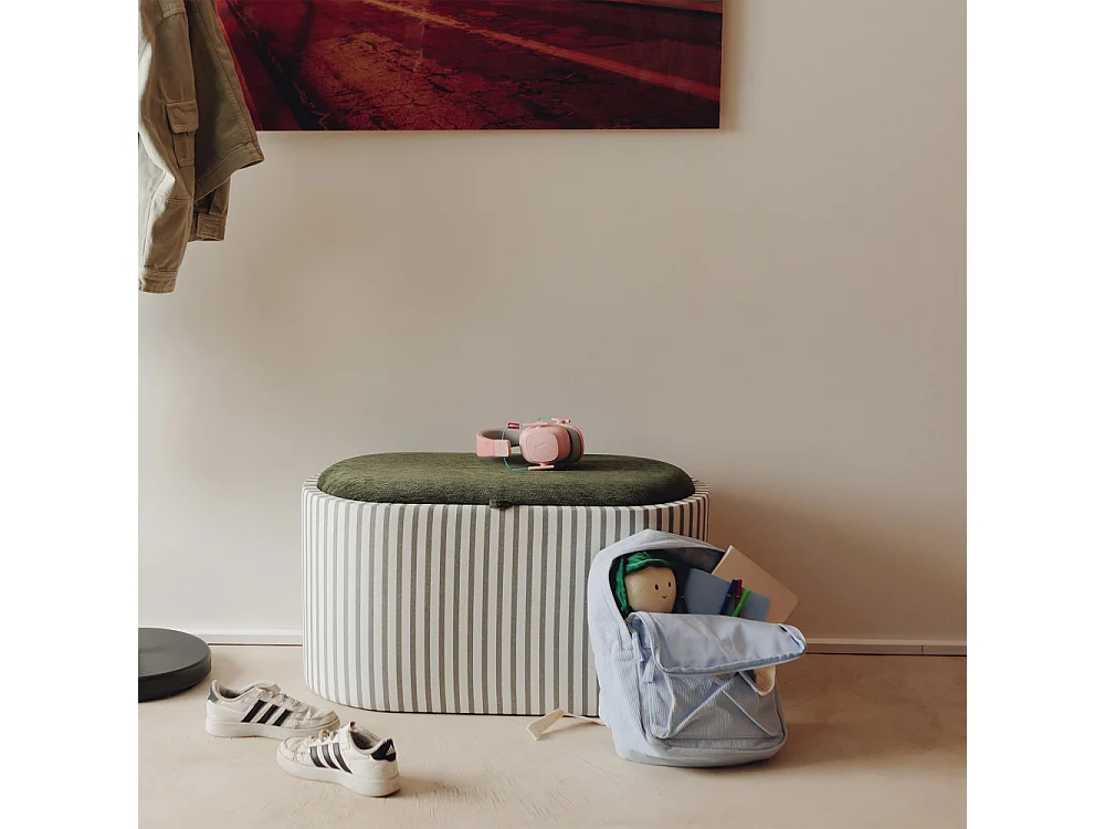 Zoé - Banc coffre à rayures convertible en table basse L77cm - Vert
