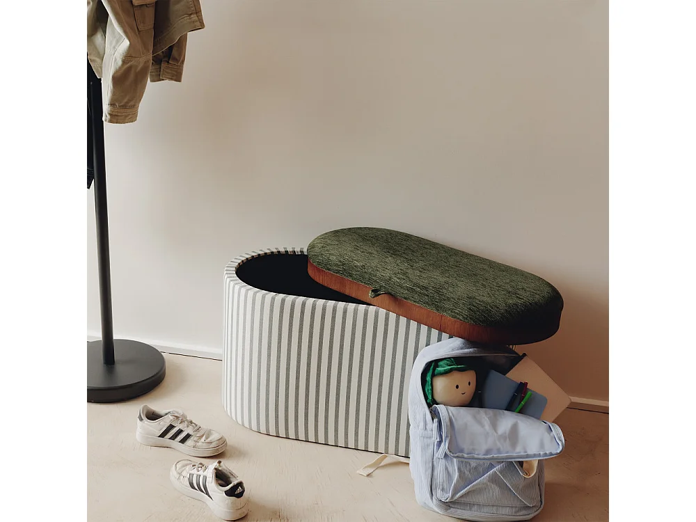 Zoé - Banc coffre à rayures convertible en table basse L77cm - Vert