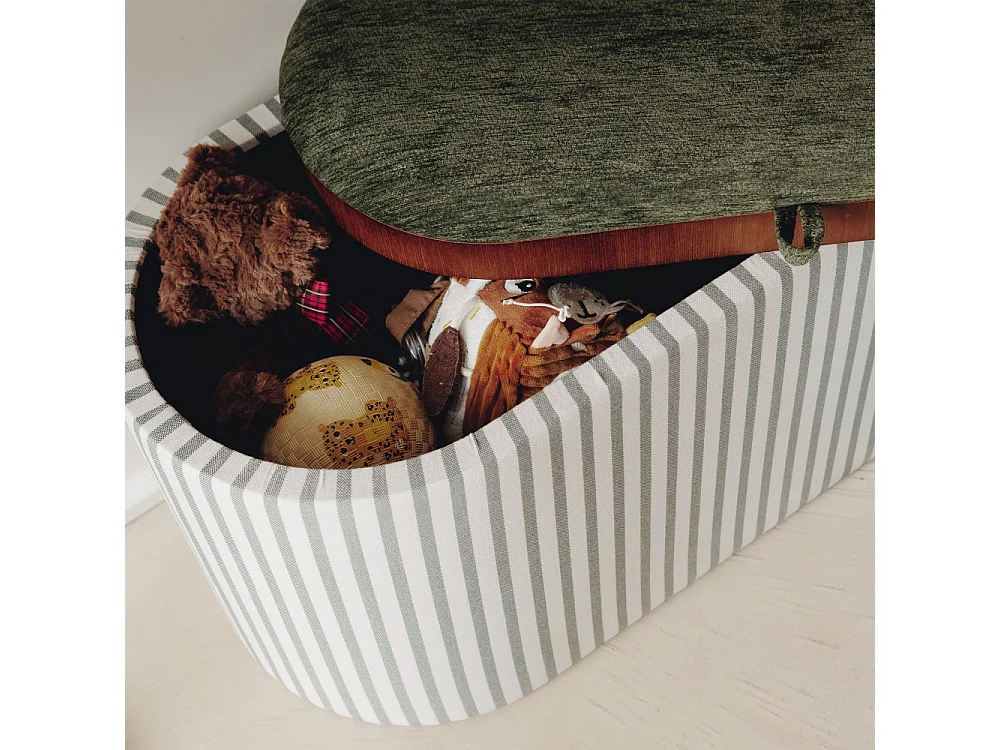 Zoé - Banc coffre à rayures convertible en table basse L77cm - Vert