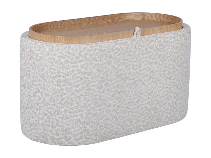 Zoé - Banc coffre imprimé léopard convertible en table basse L77cm - Beige