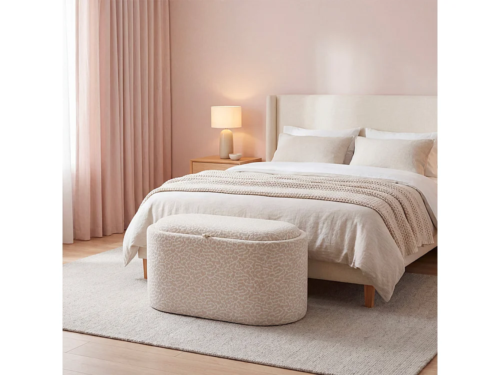 Zoé - Banc coffre imprimé léopard convertible en table basse L77cm - Beige