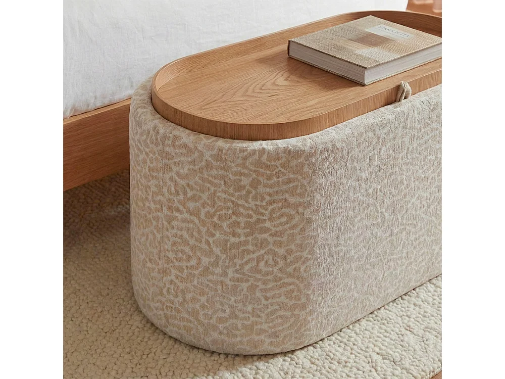 Zoé - Banc coffre imprimé léopard convertible en table basse L77cm - Beige