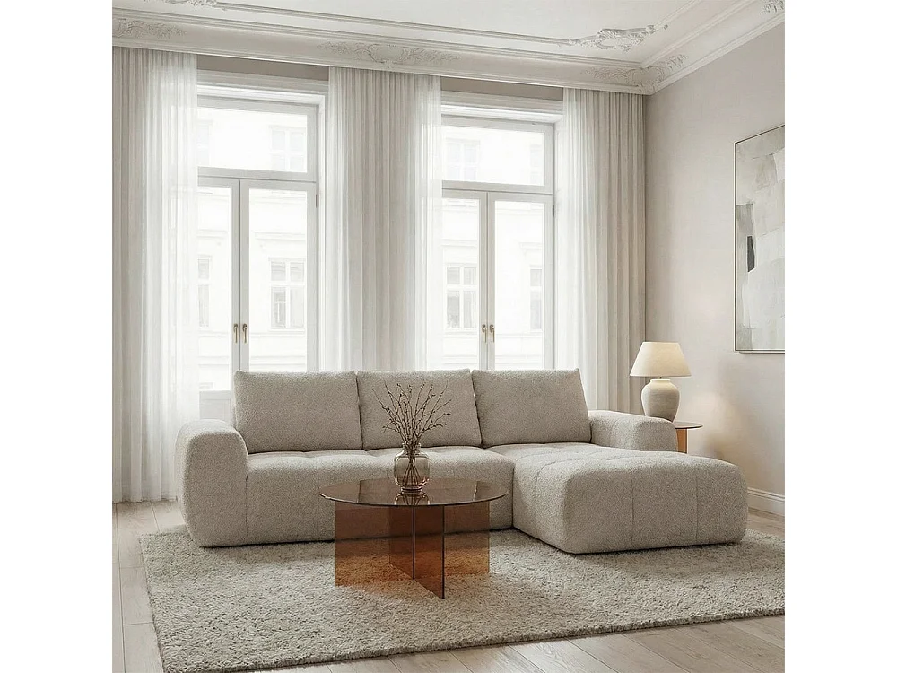 Louis - Canapé d'angle droit compressé 3,5 places en tissu - Beige