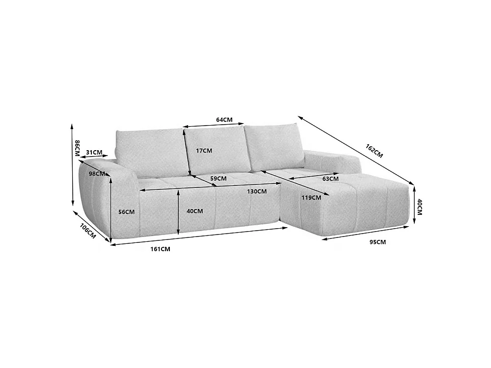 Canapé d'angle droit 5 places en tissu blanc LOUIS