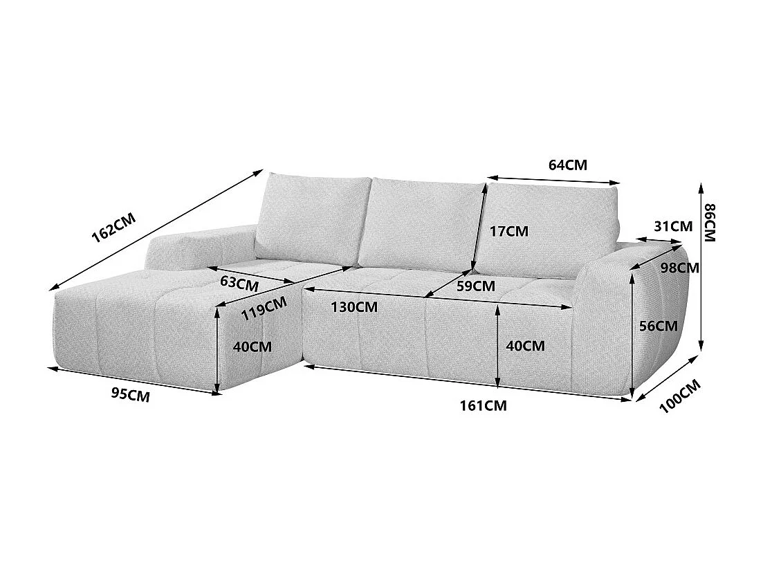 Louis - Canapé d'angle gauche compressé 3,5 places en tissu - Beige