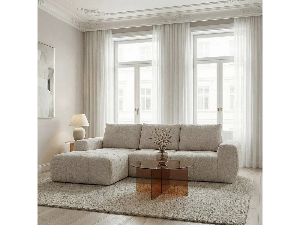 Louis - Canapé d'angle gauche compressé 3,5 places en tissu - Beige