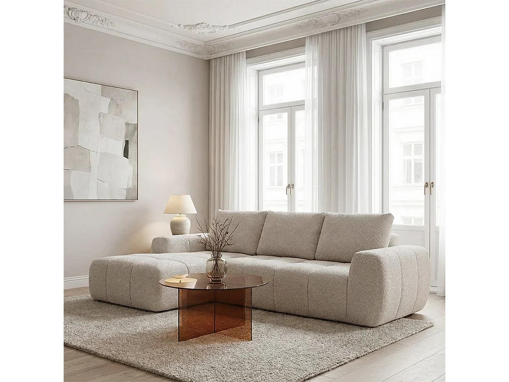 Louis - Canapé d'angle gauche compressé 3,5 places en tissu - Beige