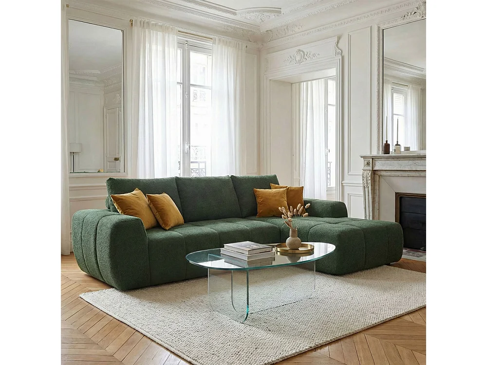Canapé d'angle droit 5 places en tissu vert LOUIS