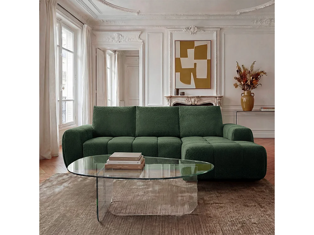Canapé d'angle droit 5 places en tissu vert LOUIS