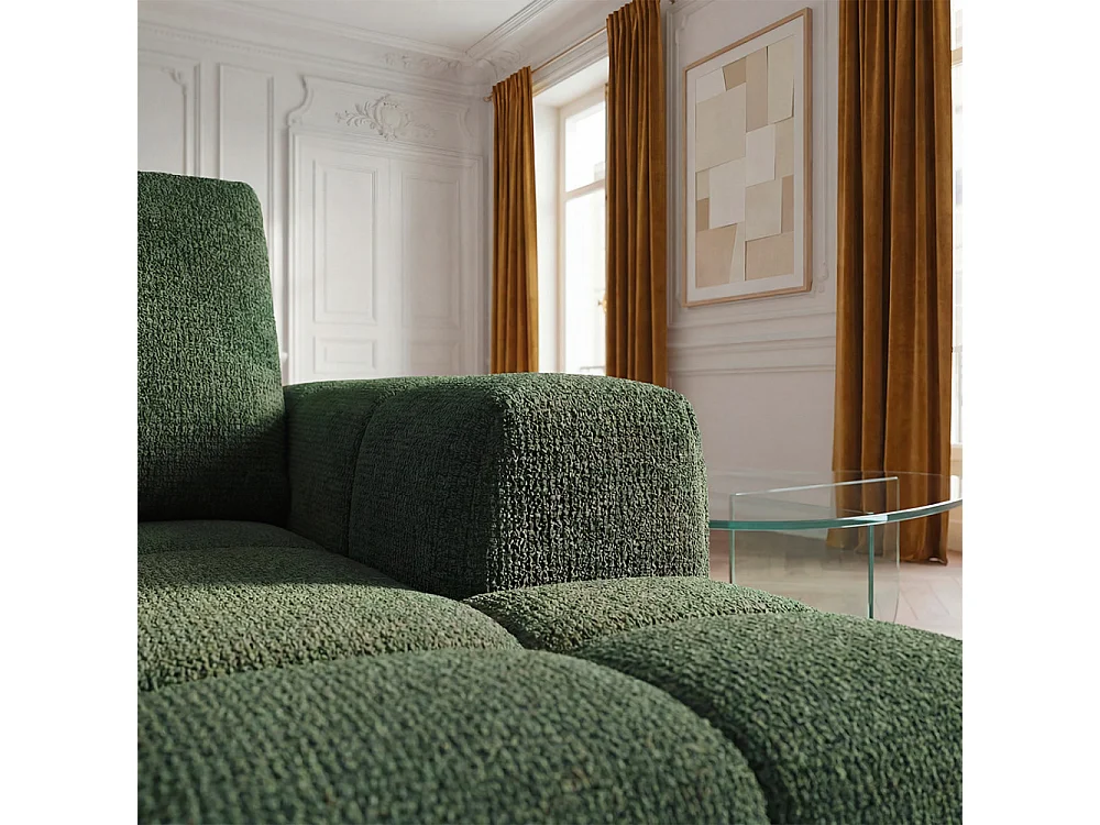 Canapé d'angle droit 5 places en tissu vert LOUIS