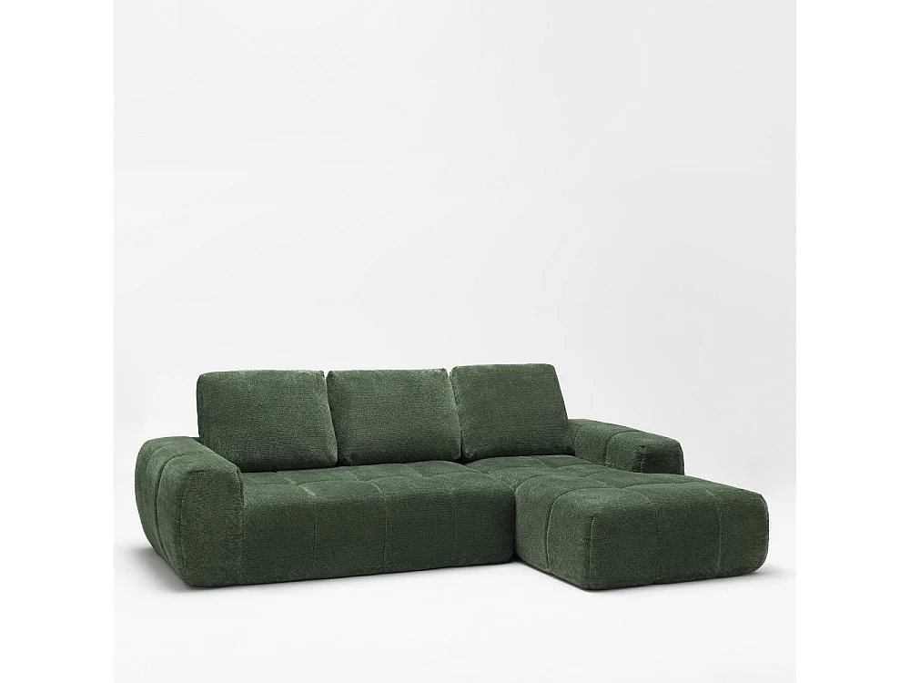 Canapé d'angle droit 5 places en tissu vert LOUIS