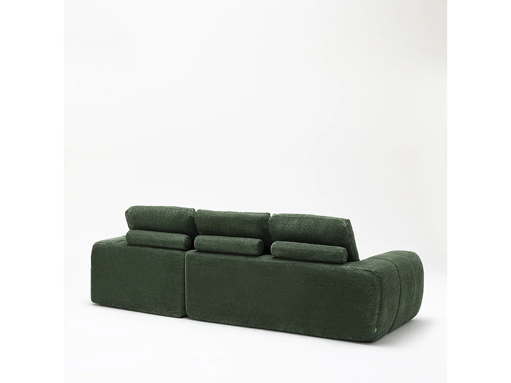 Canapé d'angle droit 5 places en tissu vert LOUIS