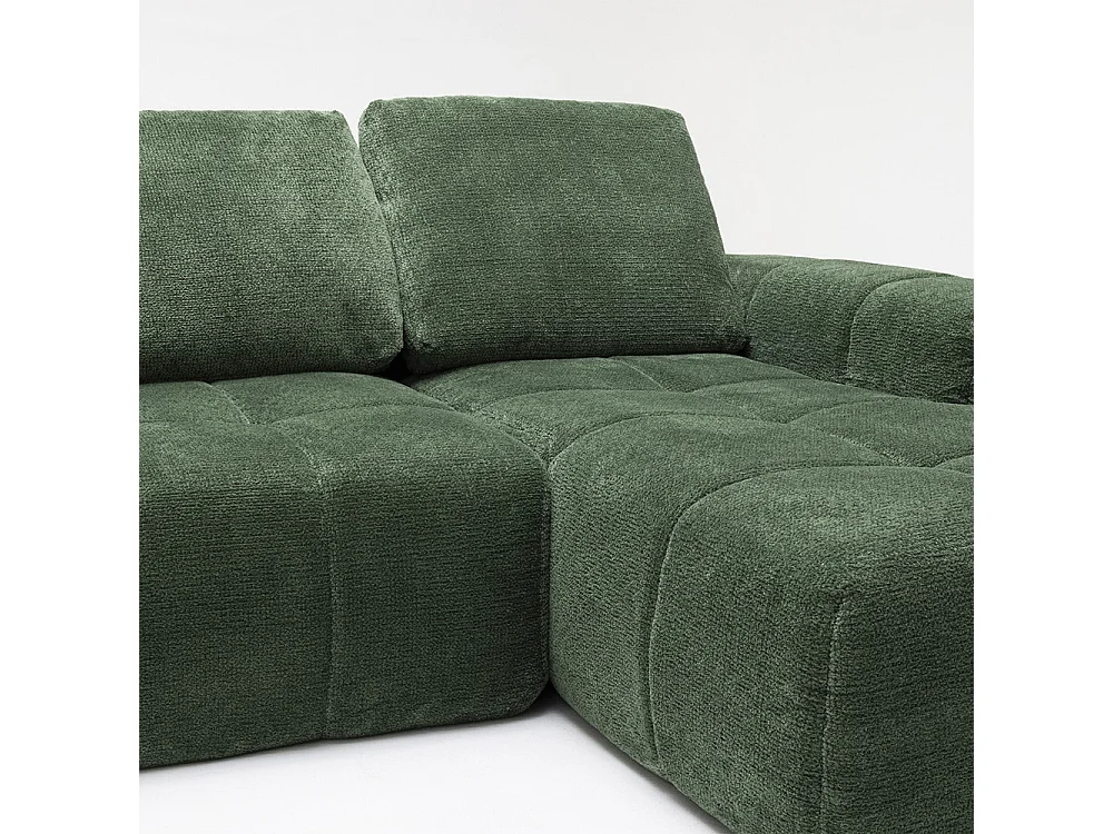 Canapé d'angle droit 5 places en tissu vert LOUIS