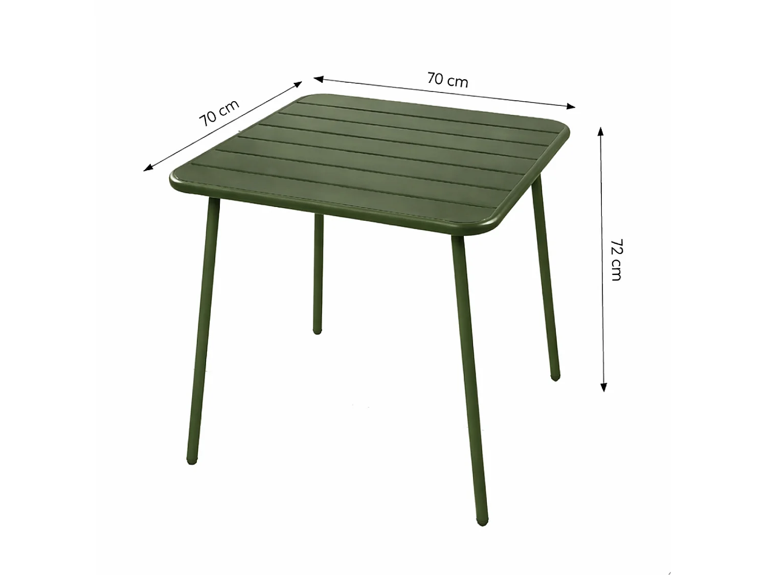 Ensemble table de jardin carrée 70cm et 4 chaises vert BERGAME
