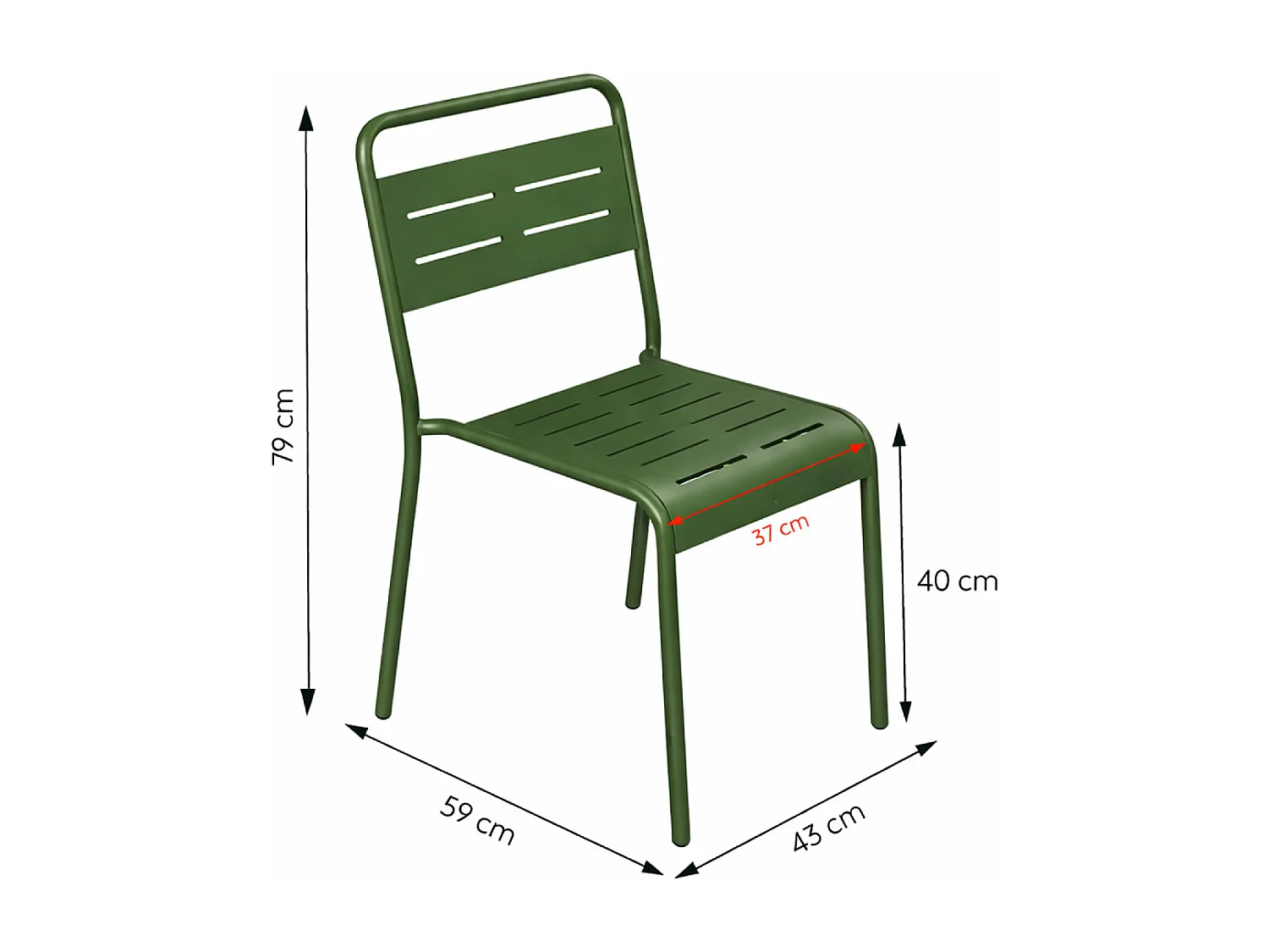 Ensemble table de jardin carrée 70cm et 4 chaises vert BERGAME