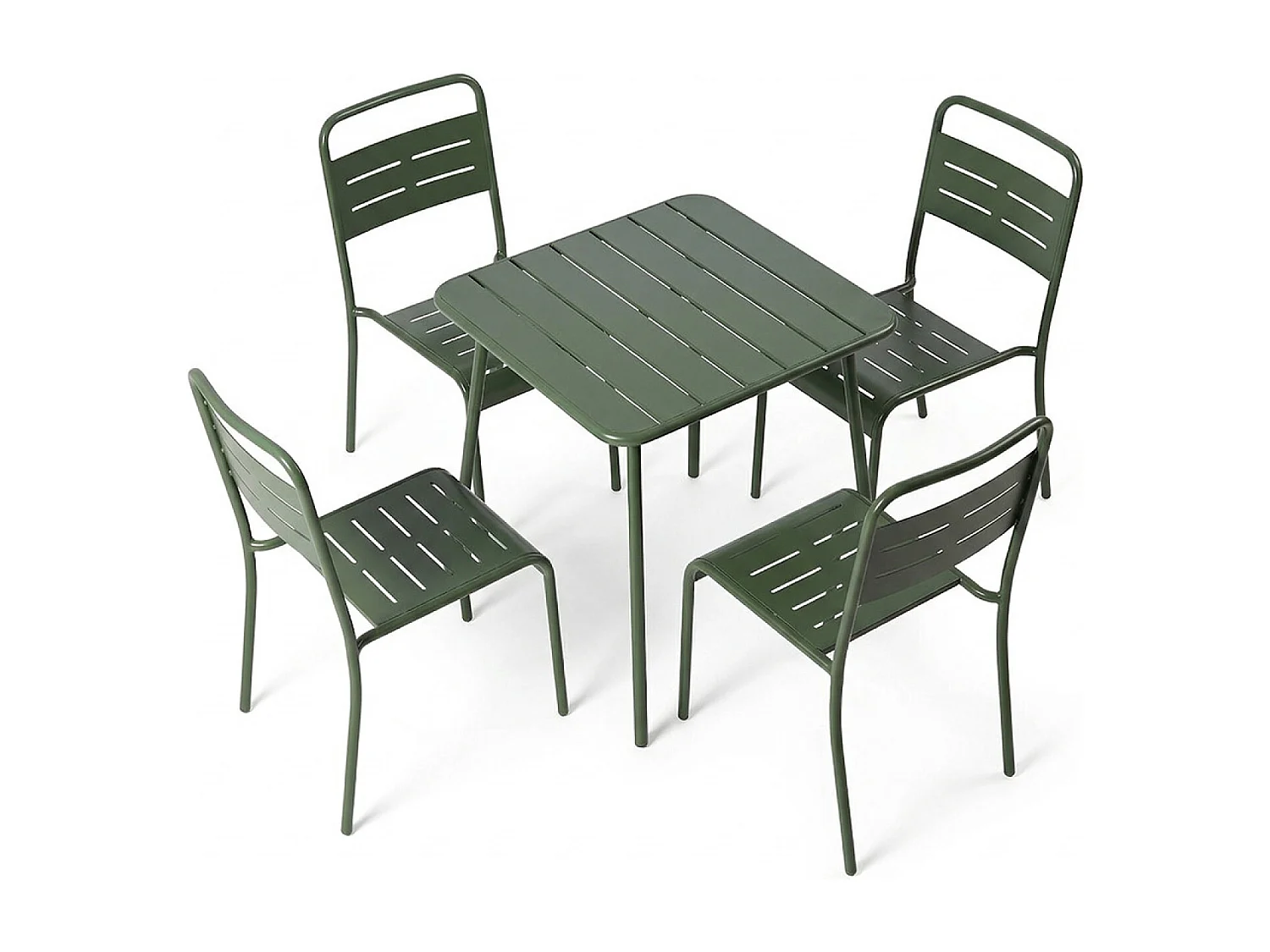Ensemble table de jardin carrée 70cm et 4 chaises vert BERGAME