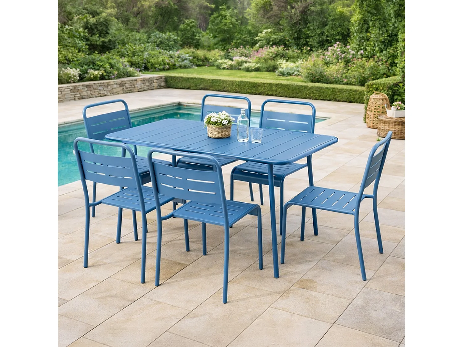 Ensemble table de jardin 120 cm et 4 chaises bleu BERGAME