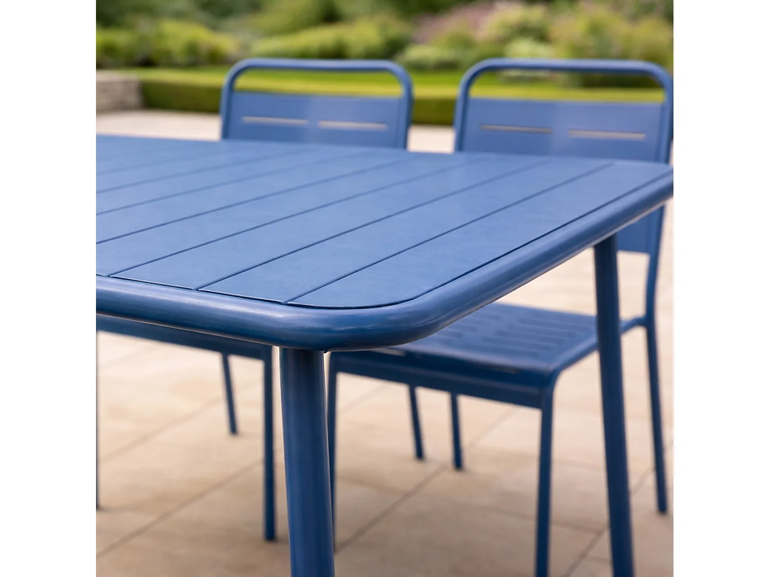 Ensemble table de jardin 120 cm et 4 chaises bleu BERGAME