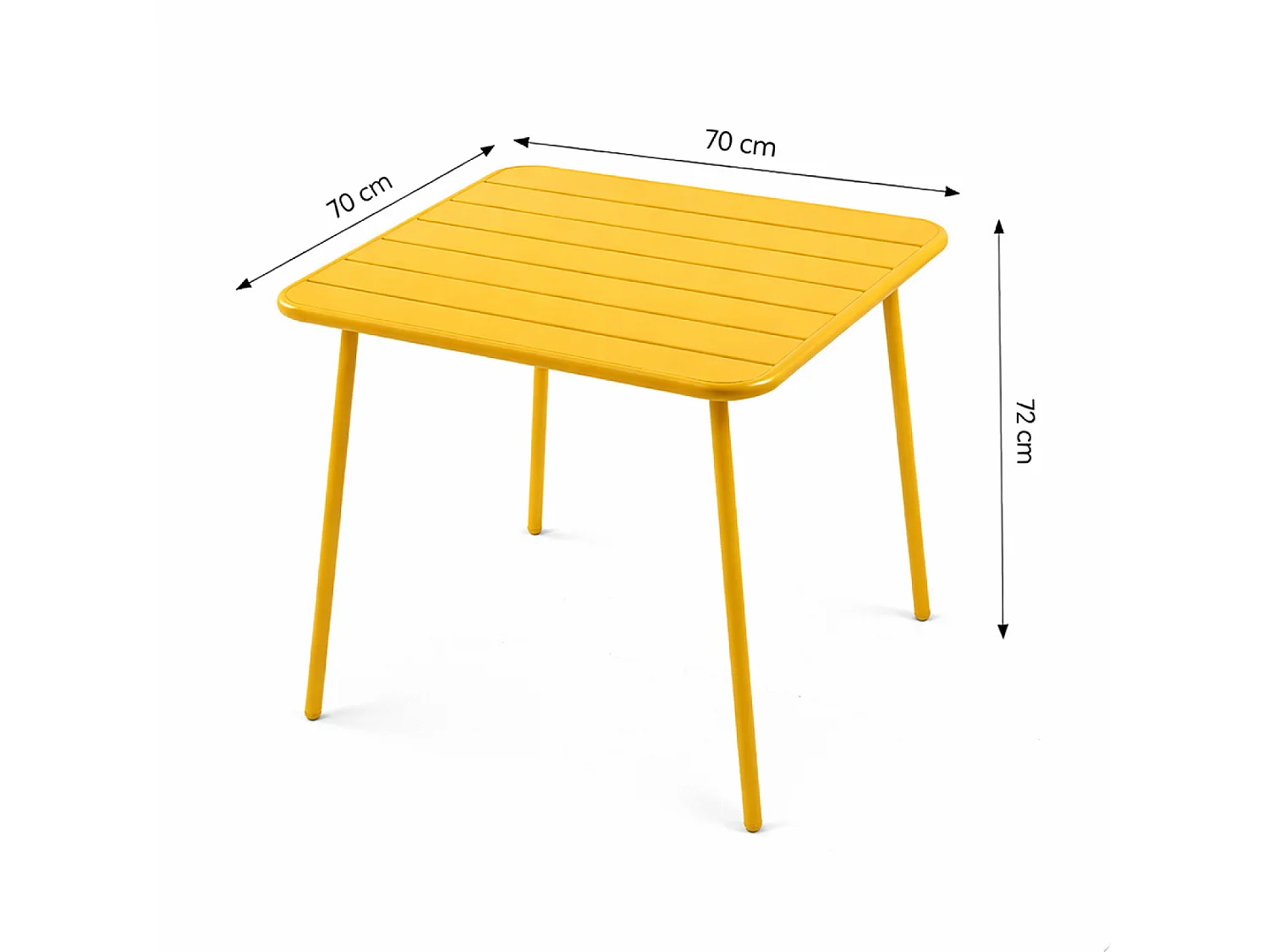 Ensemble table de jardin carrée 70cm et 4 chaises jaune BERGAME