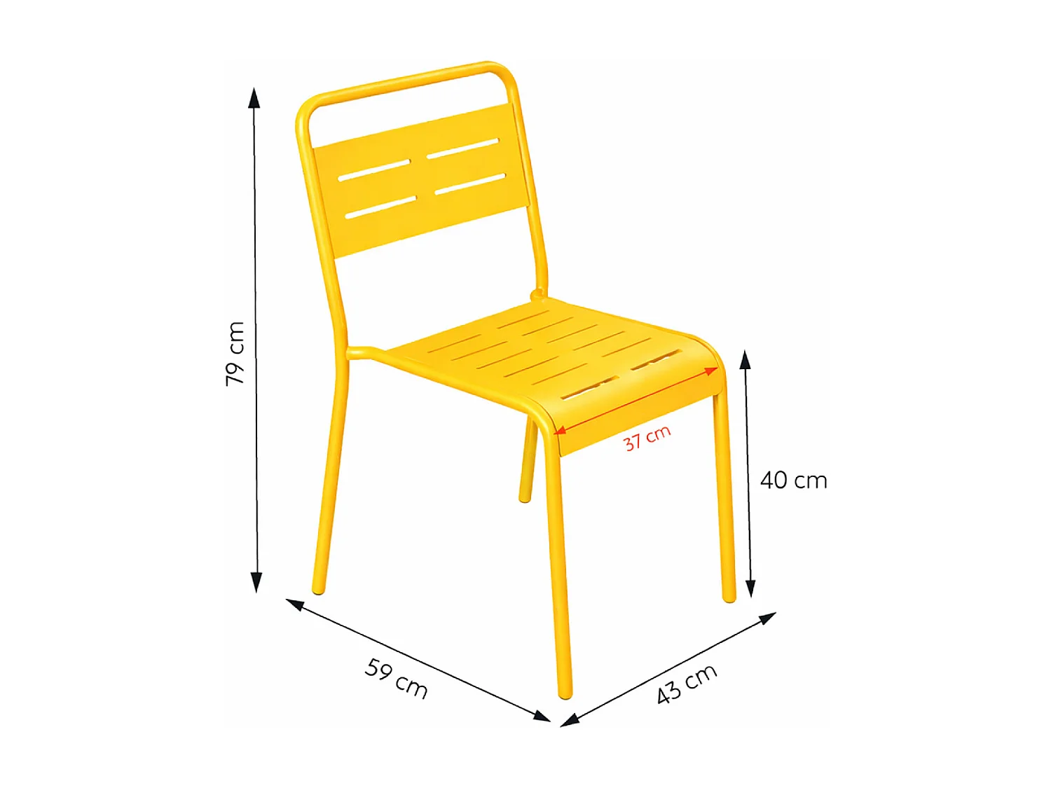 Ensemble table de jardin carrée 70cm et 4 chaises jaune BERGAME