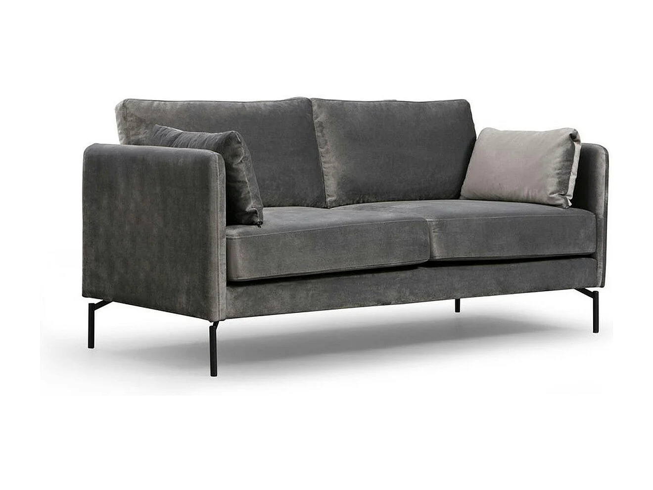 Canapé en velours 2 places gris, accoudoirs fins RANCHI