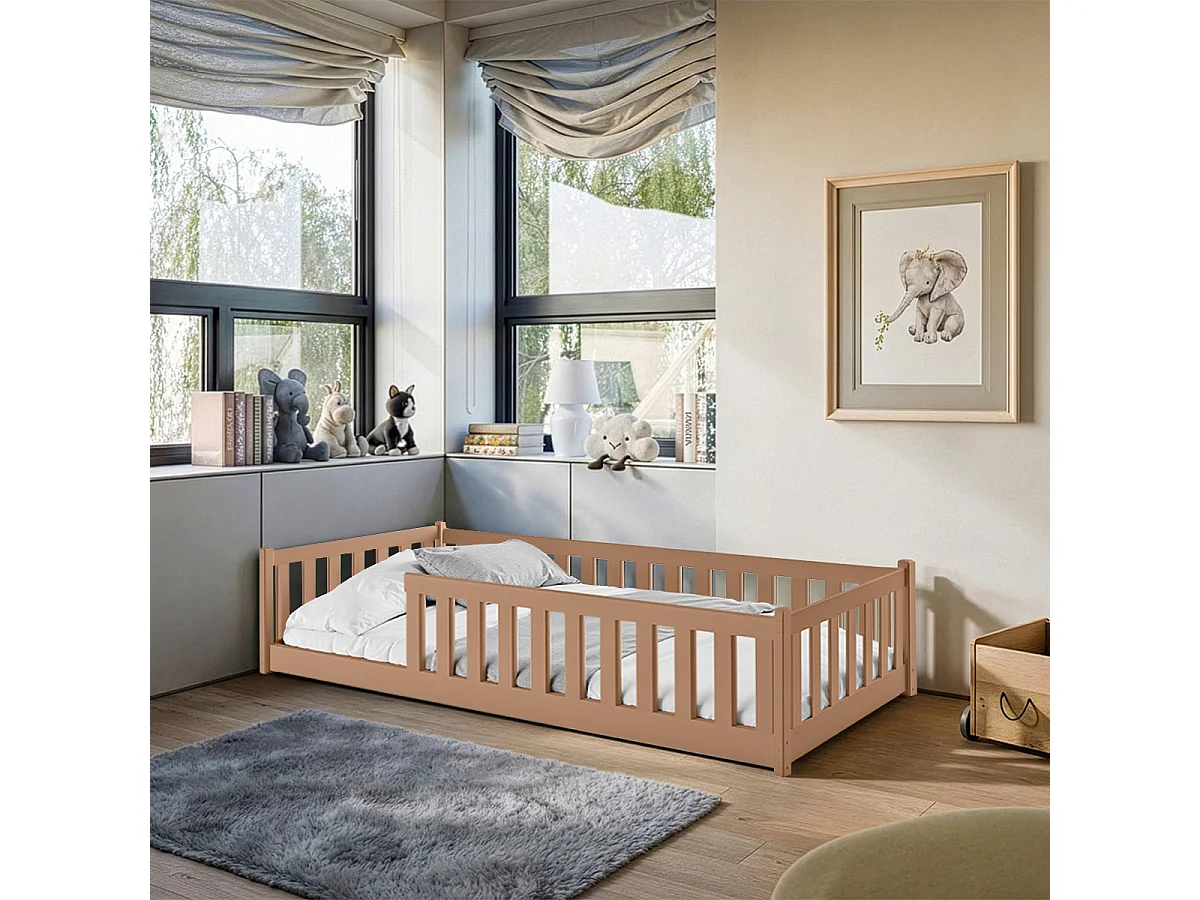 Lit au sol 90x200 sommier inclus Maya Marron