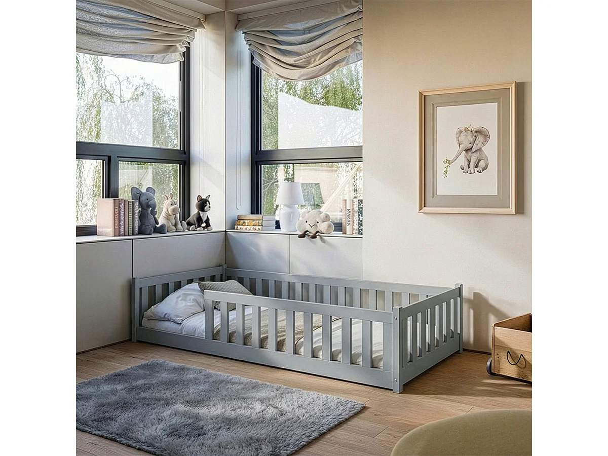 Lit au sol 90x190 sommier inclus Maya Gris