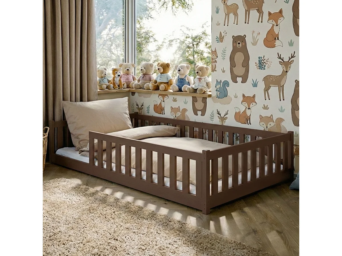 Lit au sol 120x200 sommier inclus Maya Marron foncé