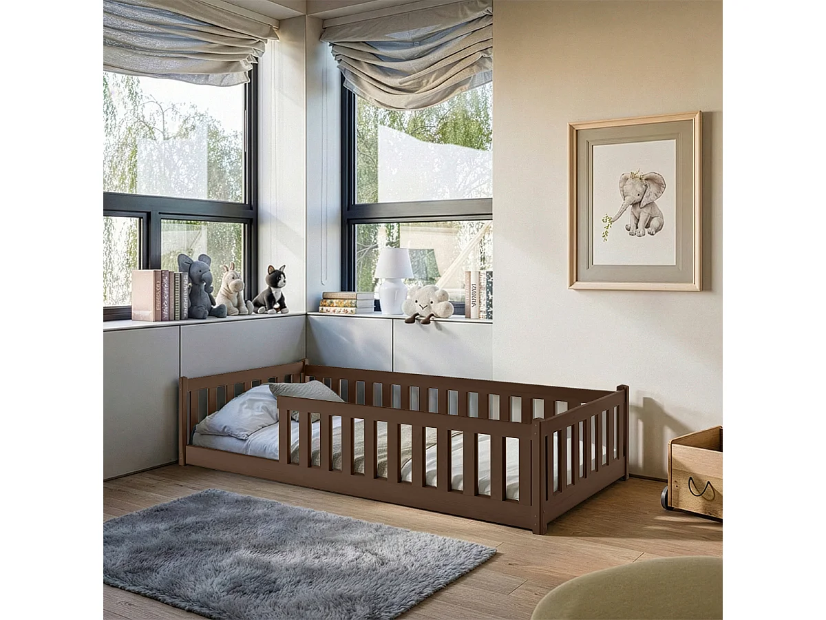 Lit au sol 90x200 sommier inclus Maya Marron foncé