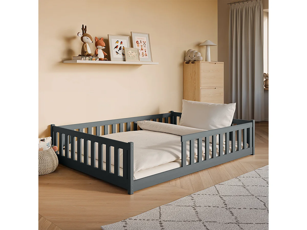 Lit au sol 140x200 sommier inclus Maya Anthracite