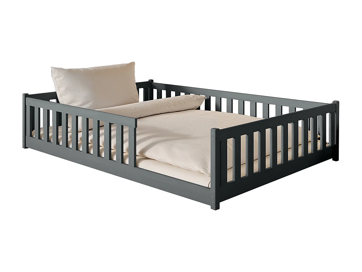 Lit au sol 140x200 sommier inclus Maya Anthracite