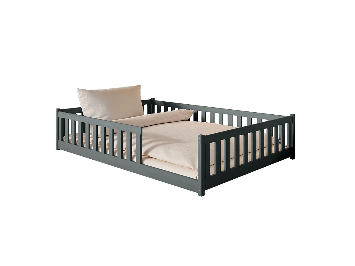 Lit au sol 140x200 sommier inclus Maya Anthracite