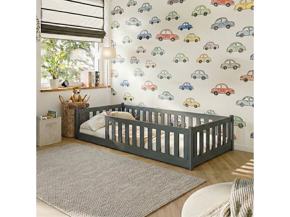 Lit au sol 90x190 sommier inclus Maya Anthracite