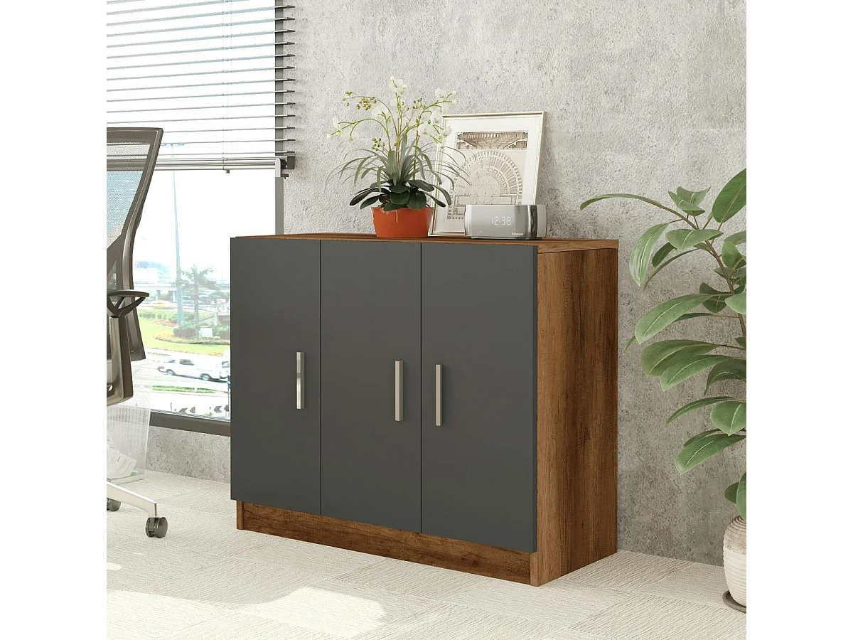 Meuble de rangement bureau 3 portes anthracite MARFA