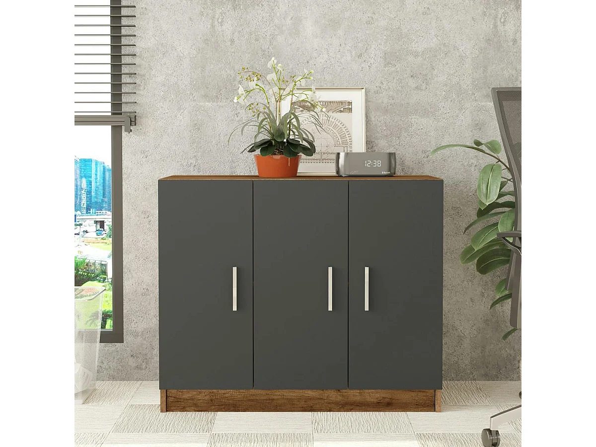 Meuble de rangement bureau 3 portes anthracite MARFA