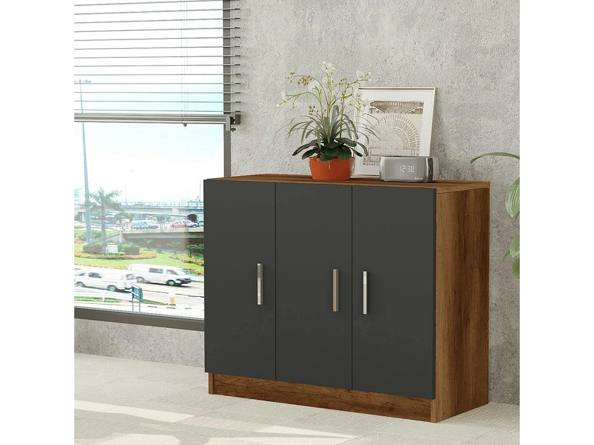 Meuble de rangement bureau 3 portes anthracite MARFA