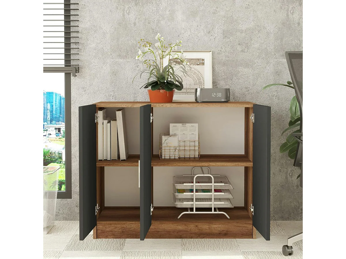 Meuble de rangement bureau 3 portes anthracite MARFA