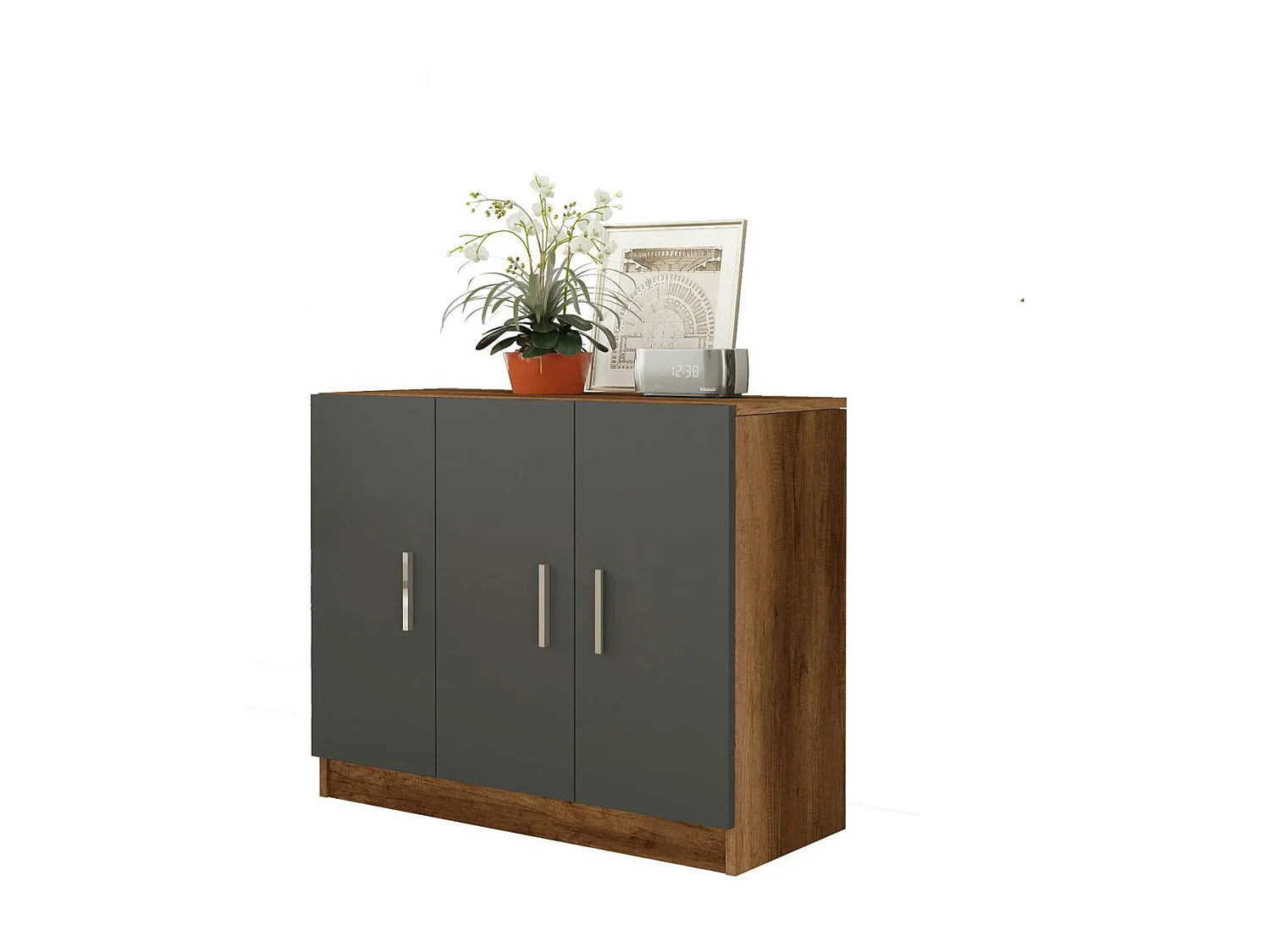 Meuble de rangement bureau 3 portes anthracite MARFA