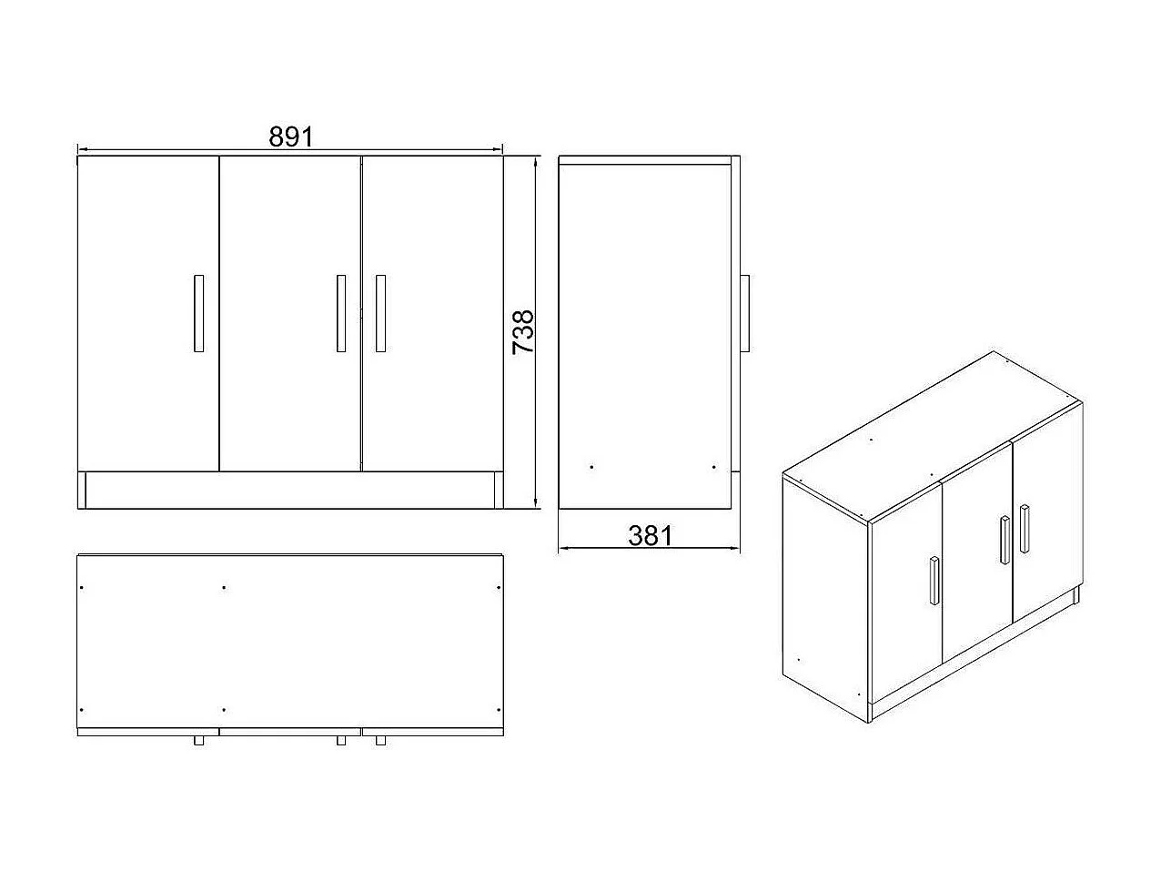 Meuble de rangement bureau 3 portes anthracite MARFA