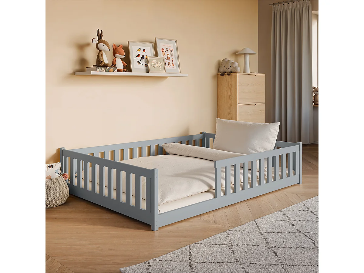 Lit au sol 140x200 sommier inclus Maya Gris