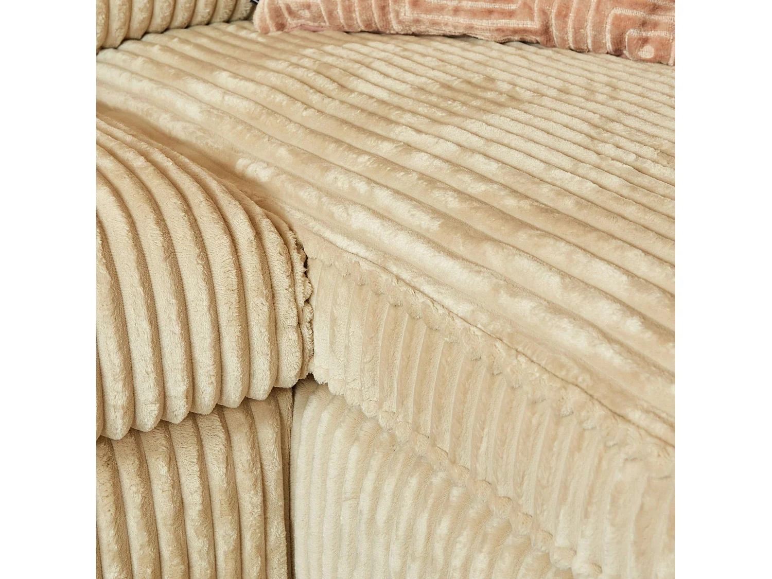 Canapé panoramique en U tissu côtelé beige RIVOLI