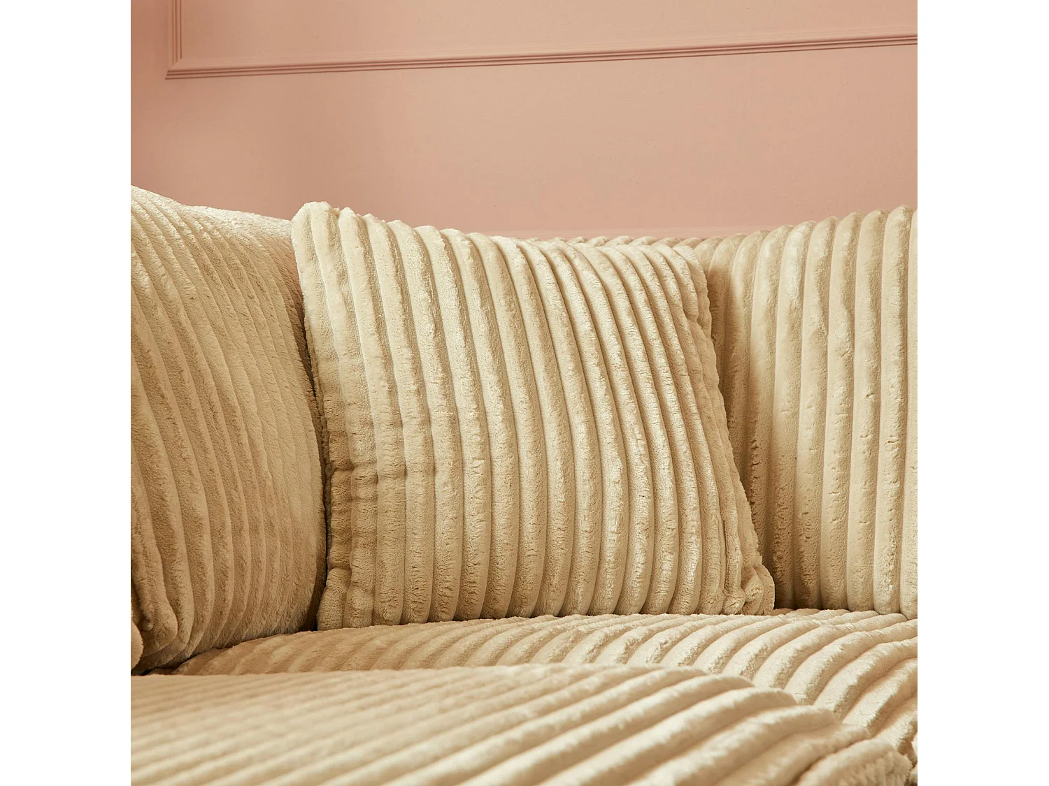 Canapé panoramique en U tissu côtelé beige RIVOLI